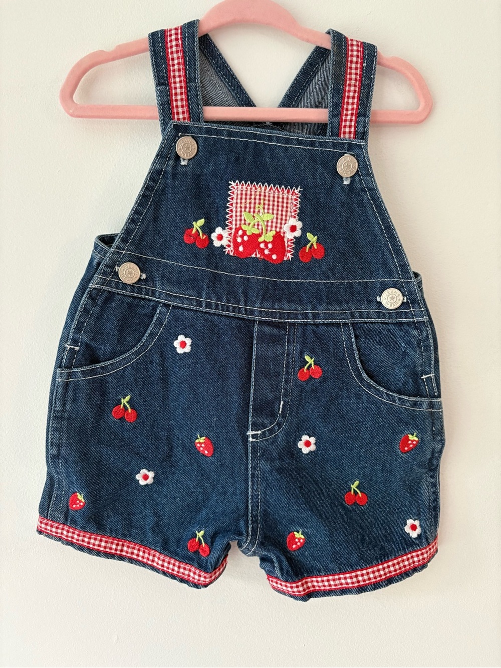 Vintage Baby Overall Set-Nanna’s Pet Red T-shirt, Embroidered Overall+Hat Set - Picture 6 of 8